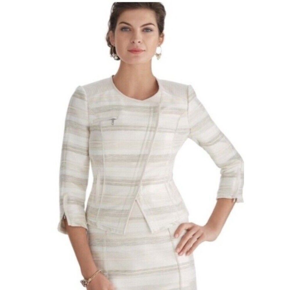 White House Black Market Cream Striped Blazer